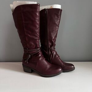 Taxi Dark Red Under Knee Boots. Zipper Opening Elastic Patch Top Calf EUC US 6